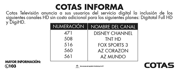 5 canales HD para los planes Digitotal Full HD y DigiHD