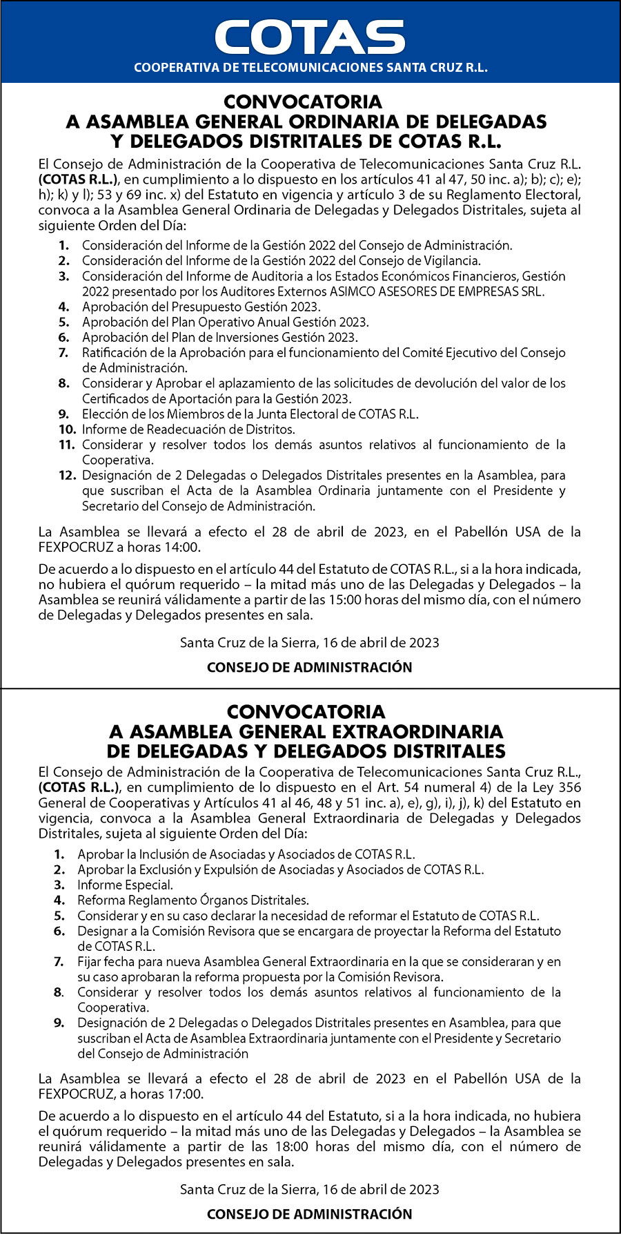 convocatoria asamblea extraordinaria160423